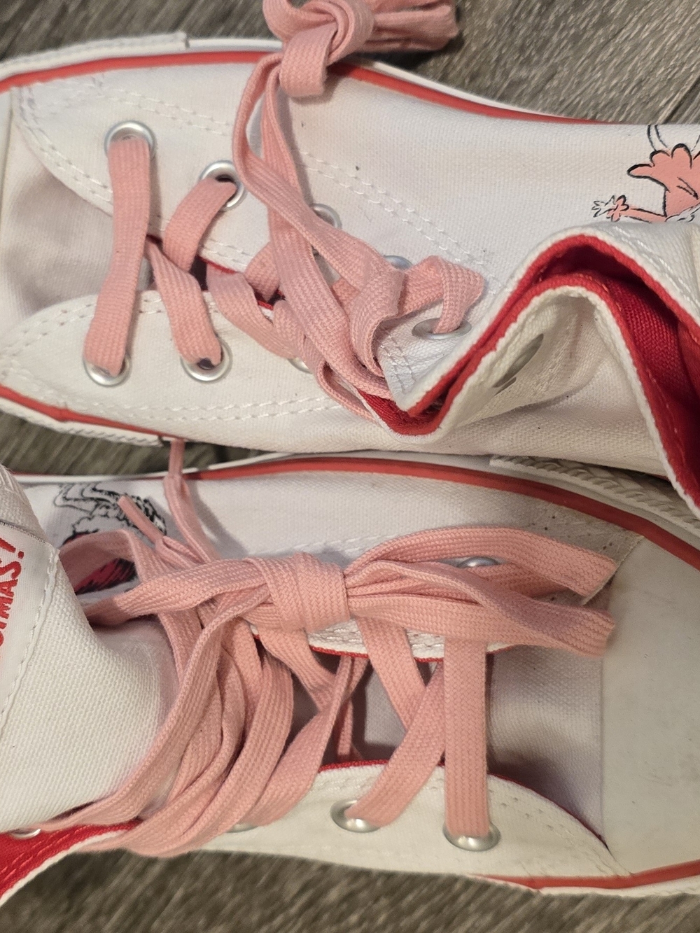 Converse White Canvas Low-Tops with Pink Laces and Red Trim
